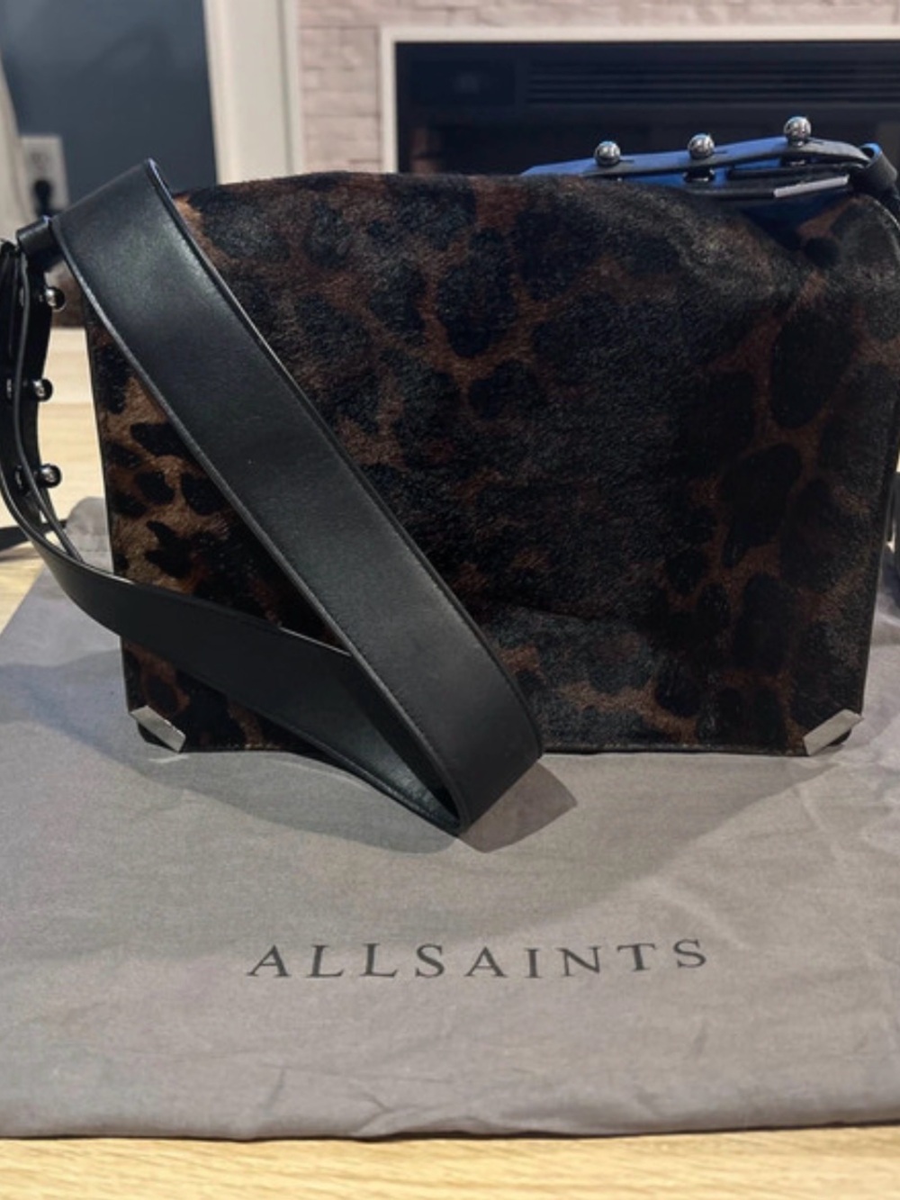 AllSaints Leopard Calf Hair & Leather-Trim Shoulder Bag! Like New! With dusty!